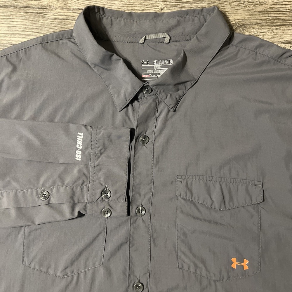 Under Armour ISO Chill Long Sleeve Button Lightweight Vented Gray Shirt Size 3XL